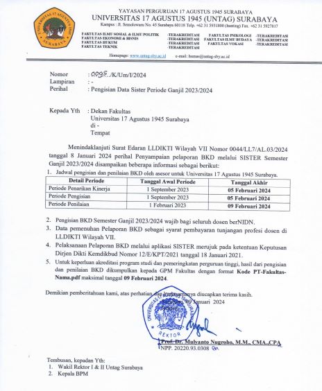 PENGISIAN DATAS SISTER PERIODE GANJIL 2023/2024